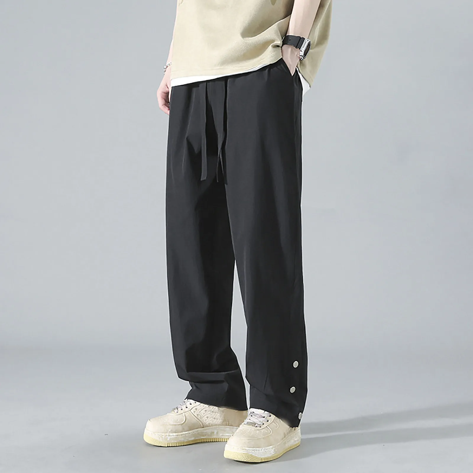 

Slacks Straight Leg High Street Men Pants Chic Vintage Breasted Man Casual Trousers Y2k Clothing Pantalones Baggy Streetwear