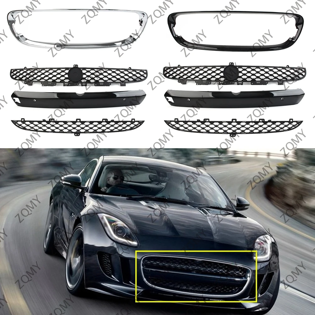 4x Car Front Bumper Upper Lower Grille Surround Molding Trim Center Molding Trim For Jaguar F-Type 2014 2015 2016 2017  T2R2828