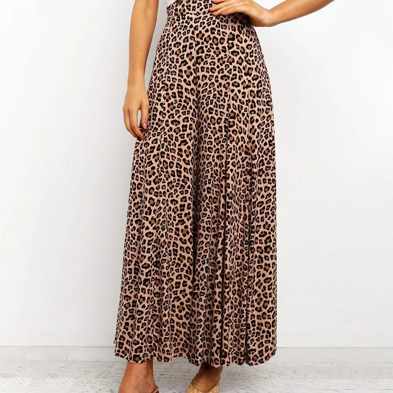 

New Summer Women's Fashion High Waist Leopard Print Draped Wide Leg Pants Temperament Commuting Female Casual Loose Trousers