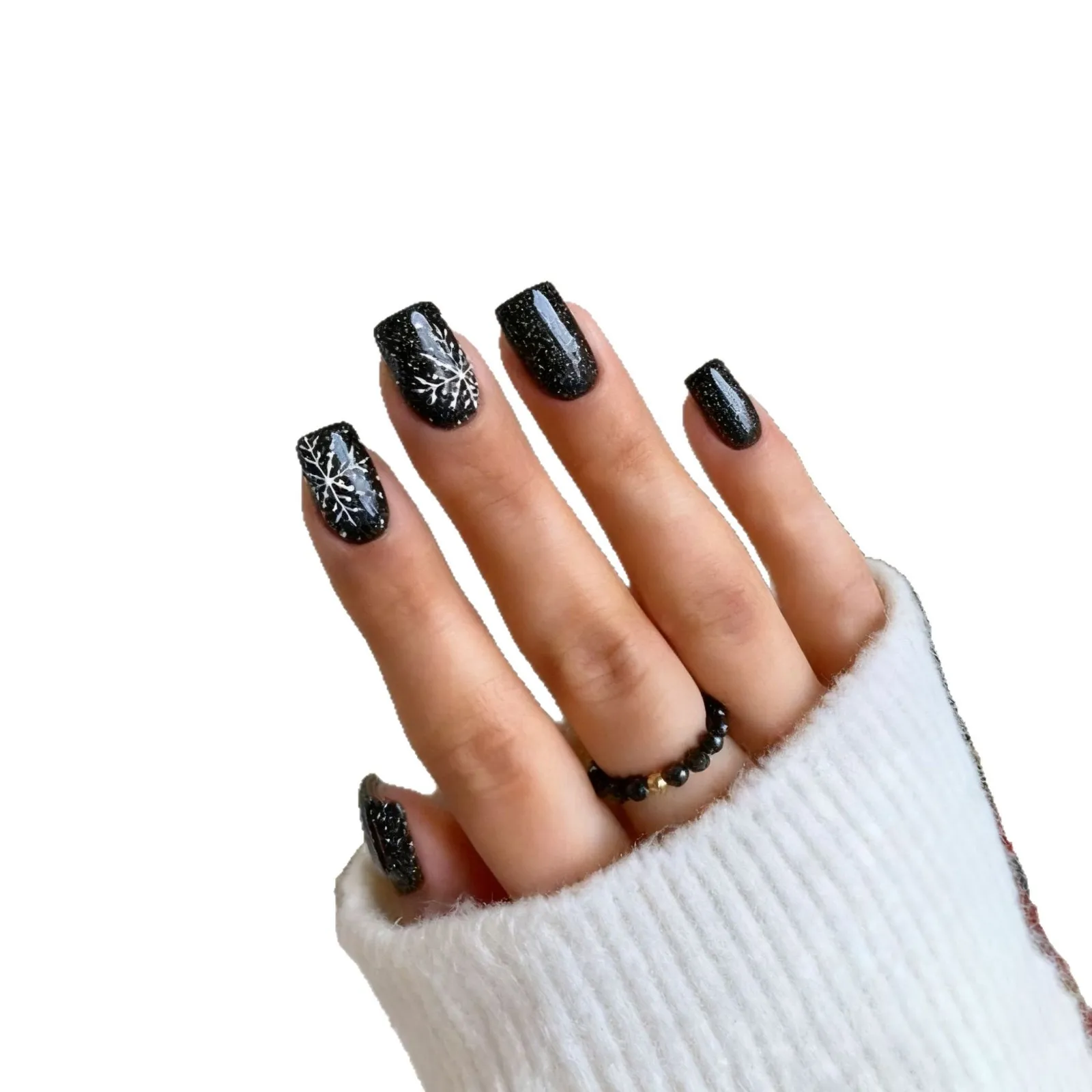 

Новые минималистичные новогодние накладные ногти 2026 года - 24 штуки, классические и стильные, с узором снежинок и горошком, средней длины