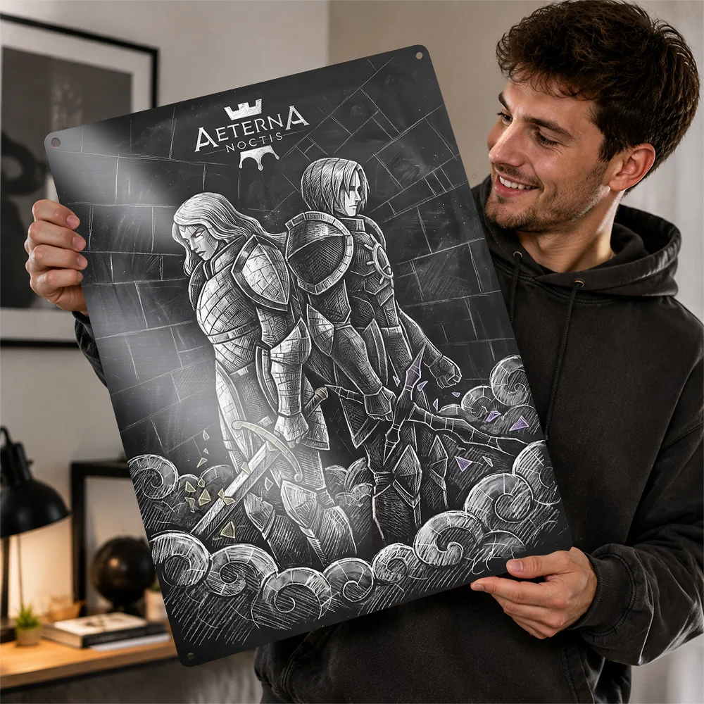 Aeterna Noctis Knights Printed Poster Personalized Aluminum Metal Sign Dark Realm Style Wall Art For Bedroom And Collector Den