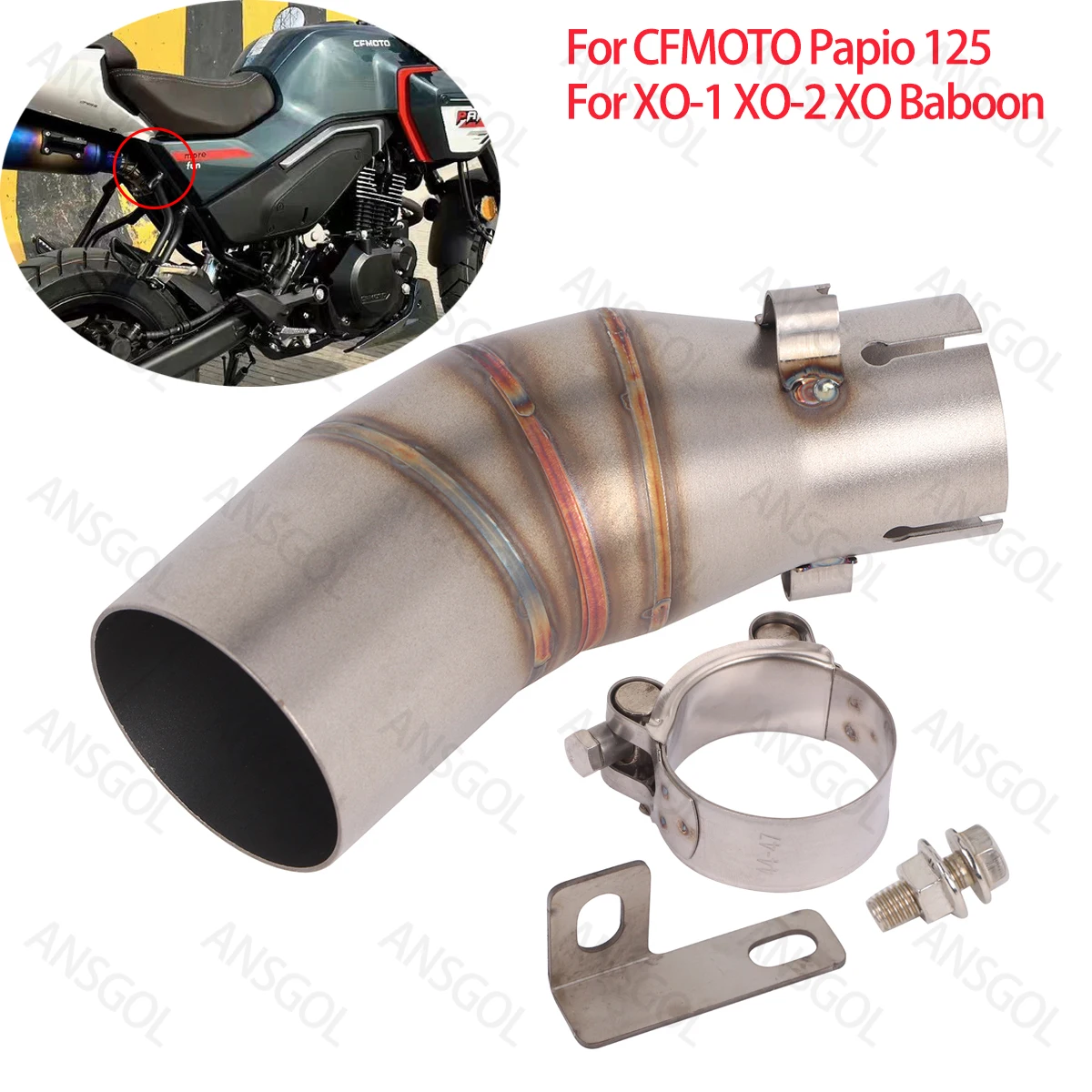 Slip On Exhaust Mid Link Pipe For Cfmoto Papio125 XO-1 XO-2 XO Baboon 2023 2024 Espace Muffler Middle Link Pipe 51mm