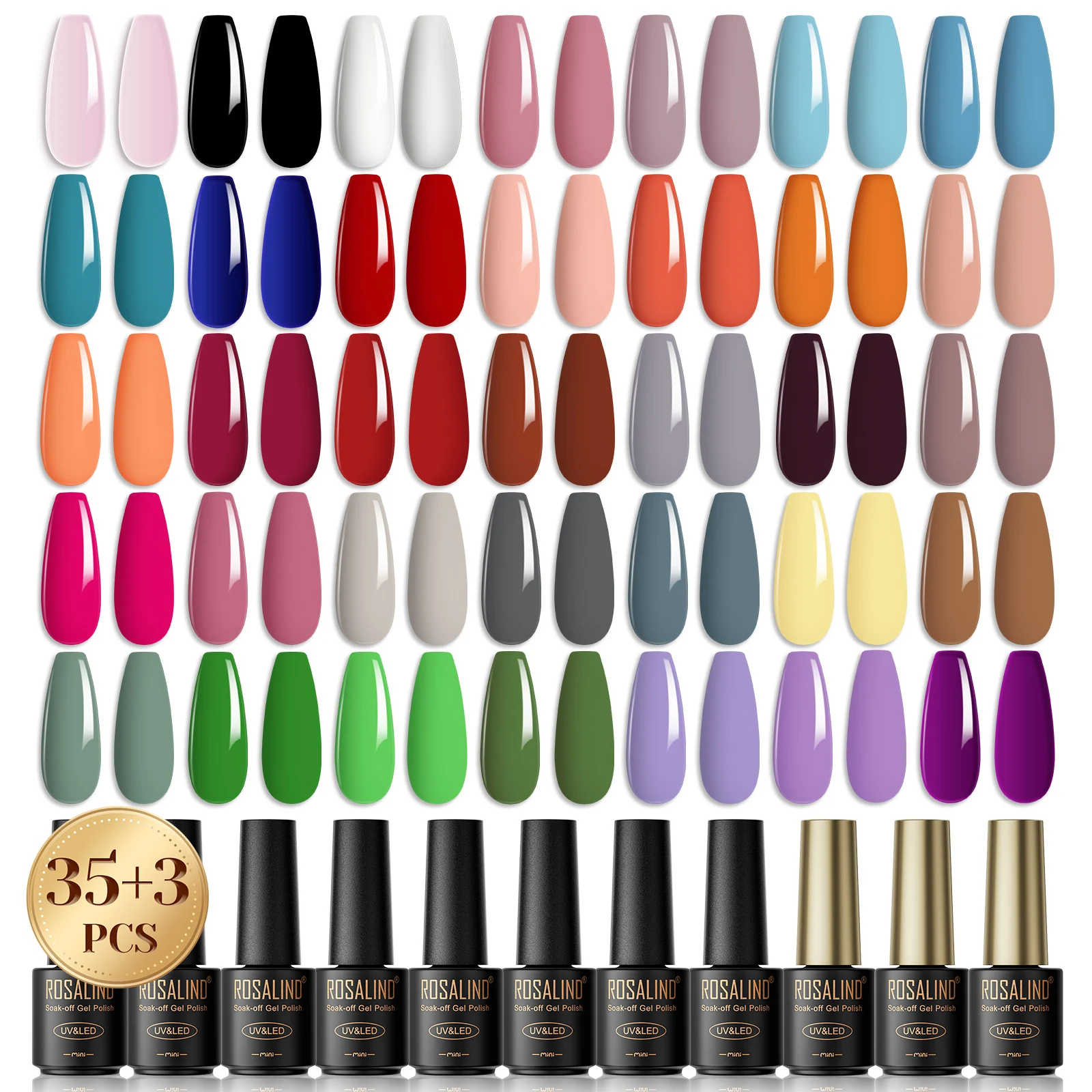 

ROSALIND Colorful Nail Gel Set Soak Off Nail Polishes 23/38/48 pcs Hybrid Semi Permanent Gel Varnishes with Base Top Coat