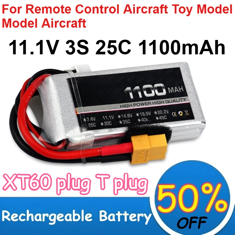 

11.1V 3S 25C Polymer Lithium Battery 1100mAh Capacity for Remote Control Aircraft Toy Model Model Aircraft Rechargeable Battery