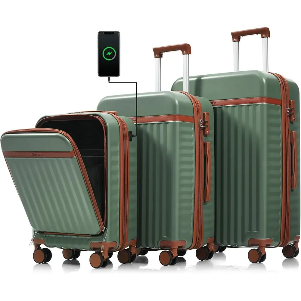 

Durable Hardshell Luggage with Lightweight Design and Spinner Wheels, Green + USB Port