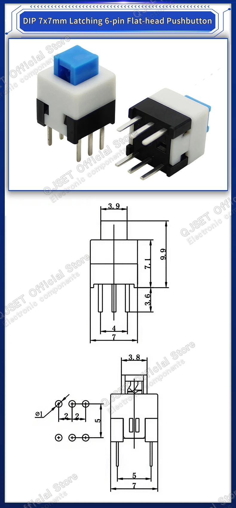 10 Stück 5,8x5,8 7x7 8x8 8,5x8,5mm Selbstverriegelnde/Nicht-verriegelnde Reset-/Multimeter-Taster, Taktiler Mikroschalter, 3/6-Pin Drucktastenschalter – Detail 7