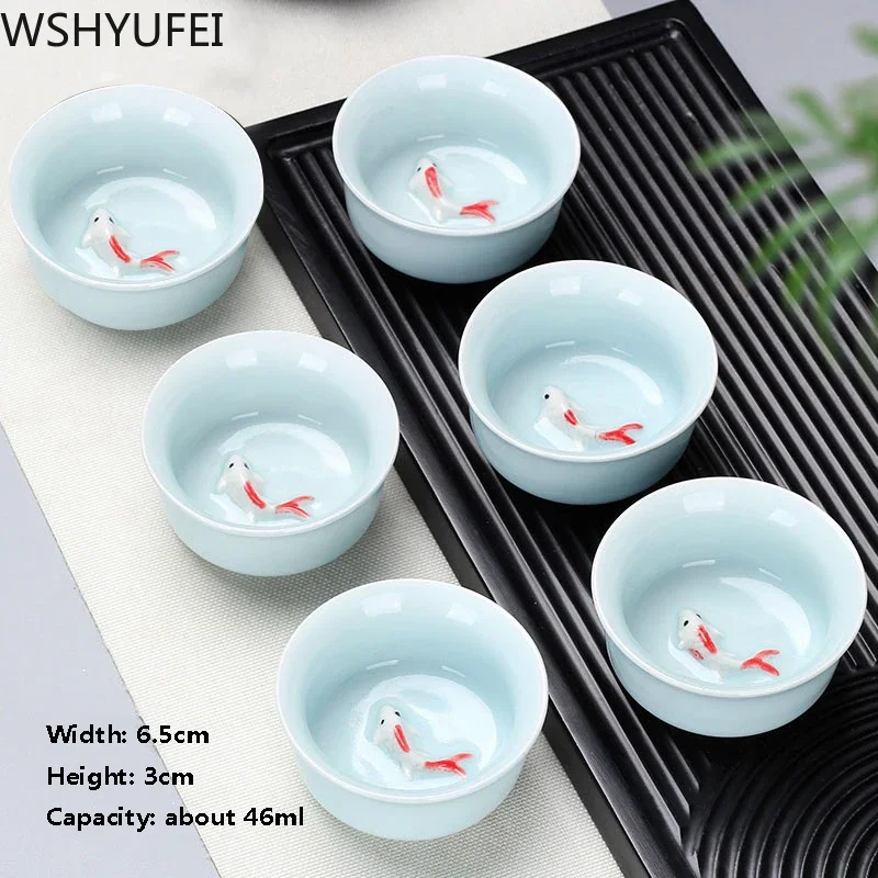 6 pcs/lot  Tea set Small Tea Cup Ceramic Tea Set Household Single Cup Master Blue and White Porcelain Tea Celadon Gift Box