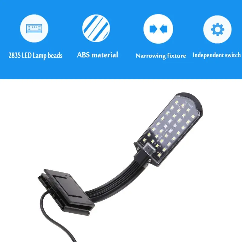 ปลาสำหรับถังคลิปบน Light CLAMP Aquarium ไฟขนาดเล็ก 32 ลูกปัด LED สีขาวและสีฟ้า 5W ส่งเสริมน้ำ Grow