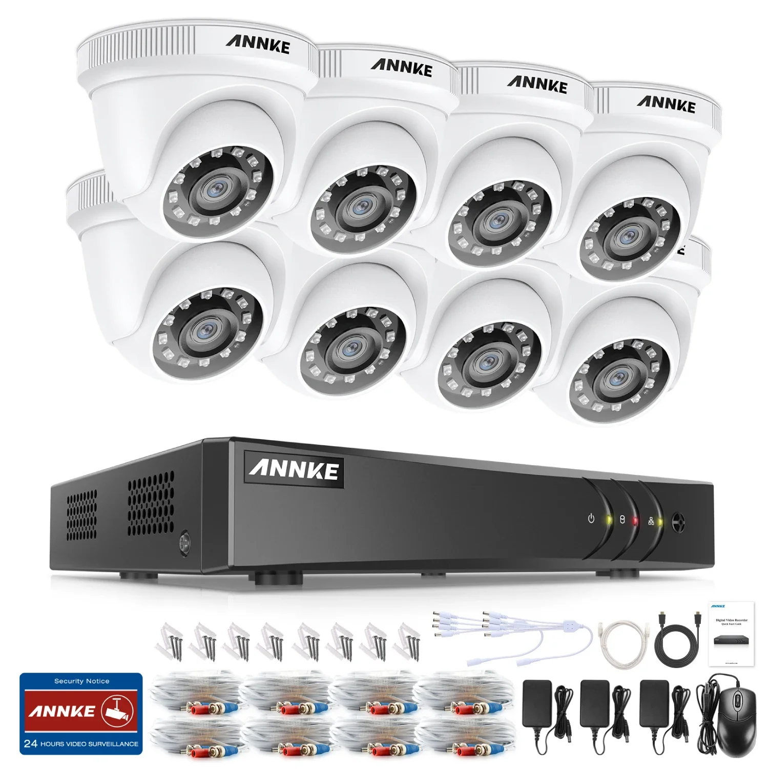 ระบบกล้องวงจรปิด ANNKE 8 ช่อง 5 H.265+, พร้อมระบบตรวจจับมนุษย์และยานพาหนะด้วย AI (DVR) กล้องวงจรปิดแบบโดม 2 ล้านพิกเซล TVI IR IP66