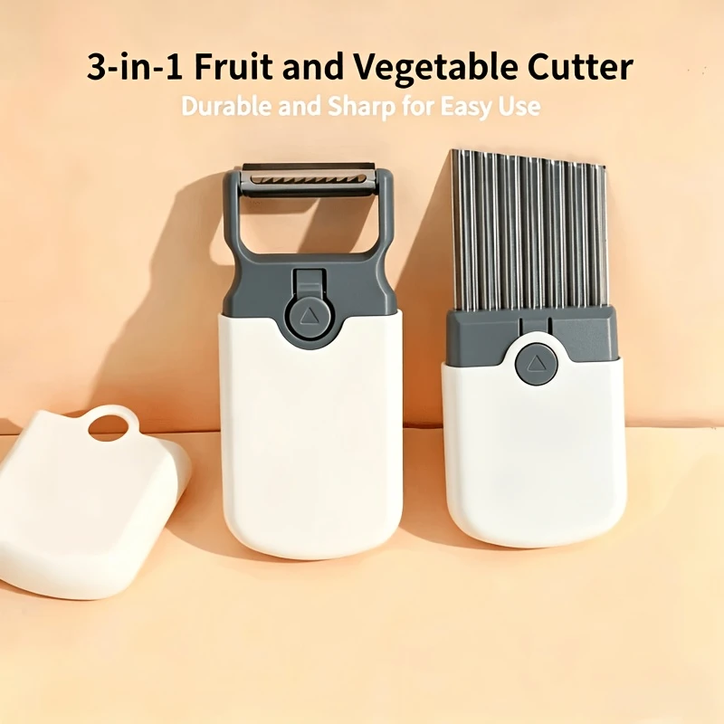 3-in-1 Vegetable Slicer & Peeler, Stainless Steel Wave Cutter & Julienne Shredder, Multifunctional Kitchen Tool for Fruits & Veg