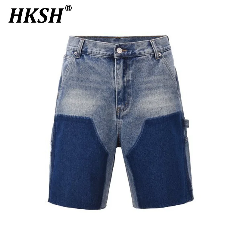

HKSH Spring Summer New Man Tide Punk High Street Washed Safari Style Shorts Denim Shorts Patchwork Straight Vintage Baggy HK4835