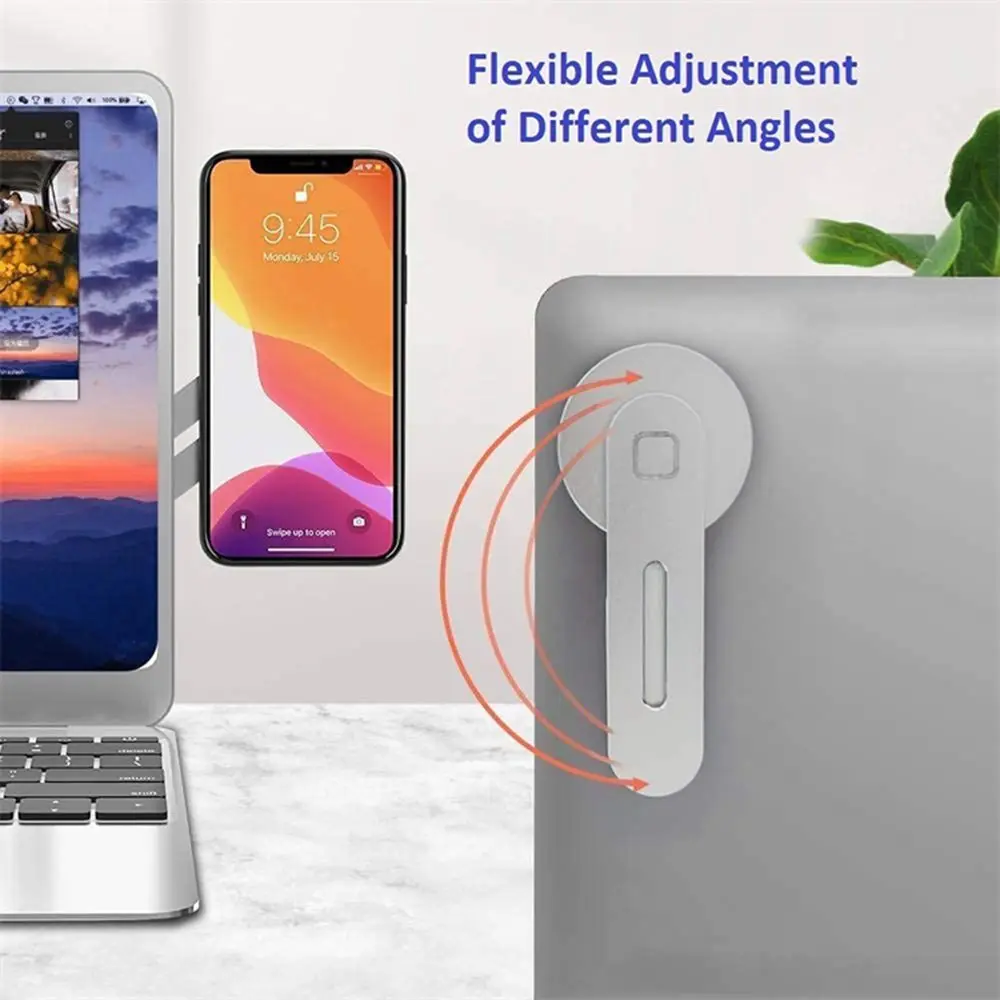 Magnetic Laptop Phone Holder Computer Monitor Side Cell Phone Slim& Foldable Metal Bracket for Smartphone Desktop Monitor Mounts