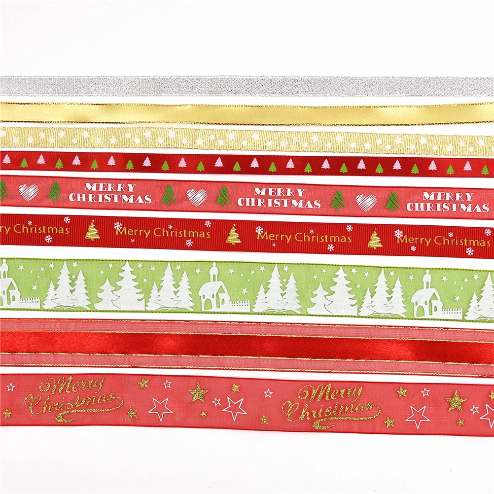 

1Set Christmas Tree Ribbon Gold Stamping Satin Ribbon Multi-Color for Gift Packing Hair Bows Wedding Festival Decoration