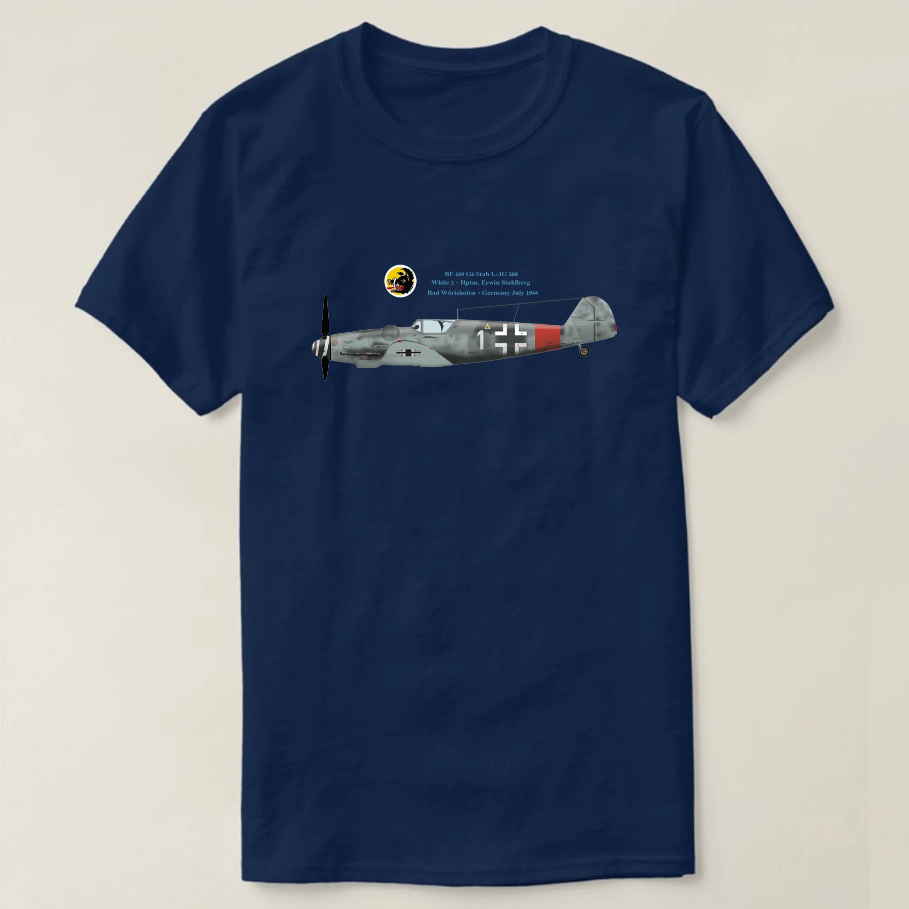 Stab I./JG 300 BF 109 G-6 Fighter T-Shirt New Short Sleeve 100% Cotton O-Neck Casual Mens T-shirt Size S-3XL