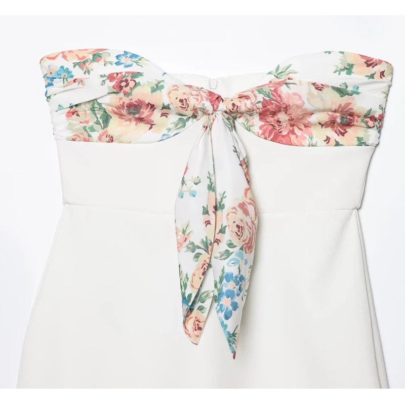 MUJER 2025 Sukienka damska z odkrytymi ramionami Krótkie sukienki dla kobiet Sukienki imprezowe z nadrukiem Szal Damska letnia sukienka mini bez pleców Damska