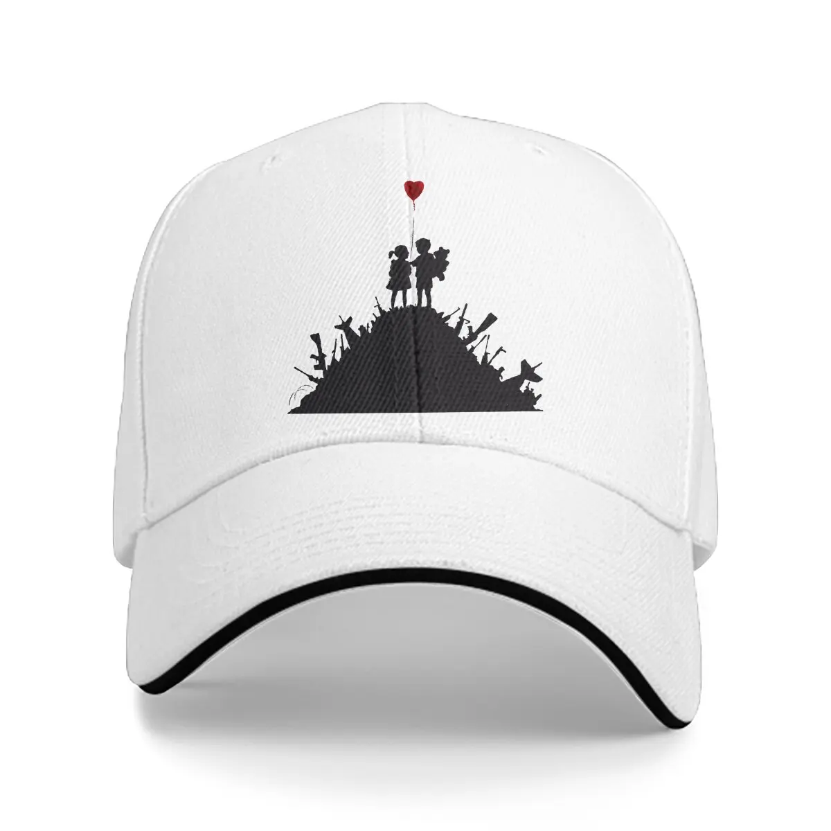 Children Boy and Girl with Heart Balloon Unisex Baseball Caps Peaked Cap Banksy Wall Art Sun Shade Hats for Men Women