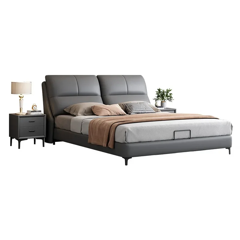 جلد إيطالي فاخر خفيف، سرير مزدوج صغير بسيط وحديث #1