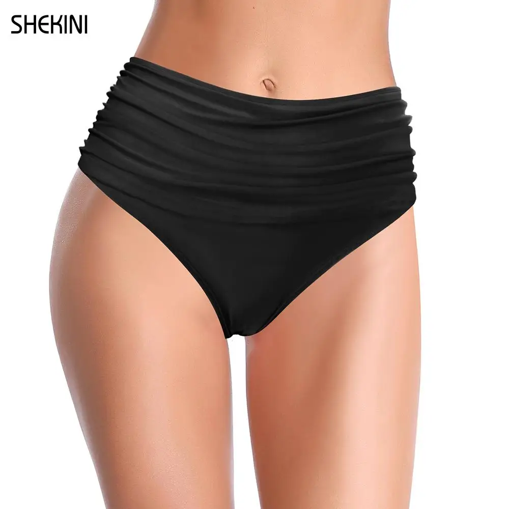 

SHEKINI Women's Ruched High Waist Full Coverage Bikini Bottoms Swimsuit Panties Summer Beach Tankini Swim Briefs