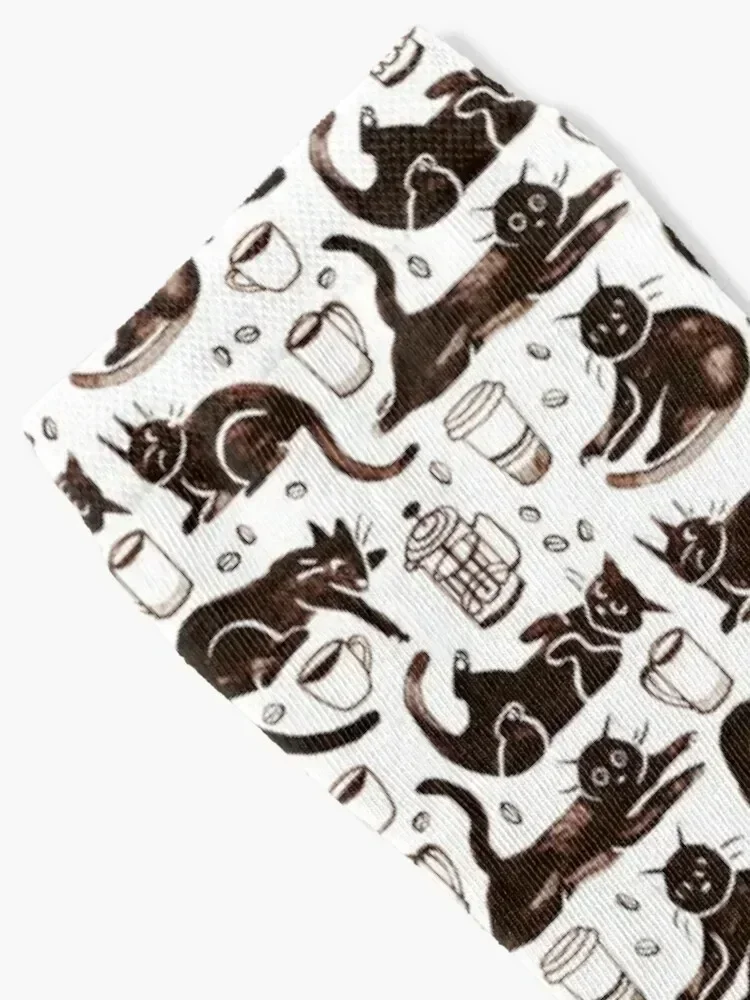 Gouache Black Cats & Coffee Socks hockey fashionable loose designer Ladies Socks Men's