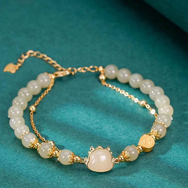

Double layered Layered Hotan Jade Bracelet Light Luxury Vintage Light Jewelry Bracelet Women's Girls Jewelry Gift