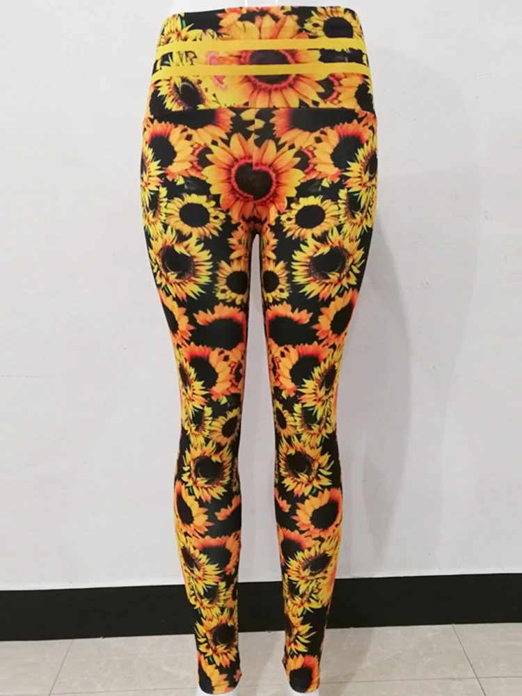 Outfits Sunflower Printed Leggings Workout Tights Fitness Women Soft Yoga Pants High Waisted Gym Wear Spandex Push Up Leggins