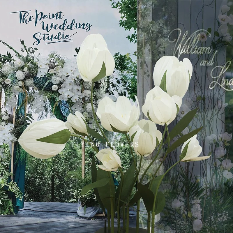 

Premium Quality Realistic Artificial Tulip Flowers Giant Handmade Crepe Paper Modern Environment-Friendly Vivid Colors Wedding