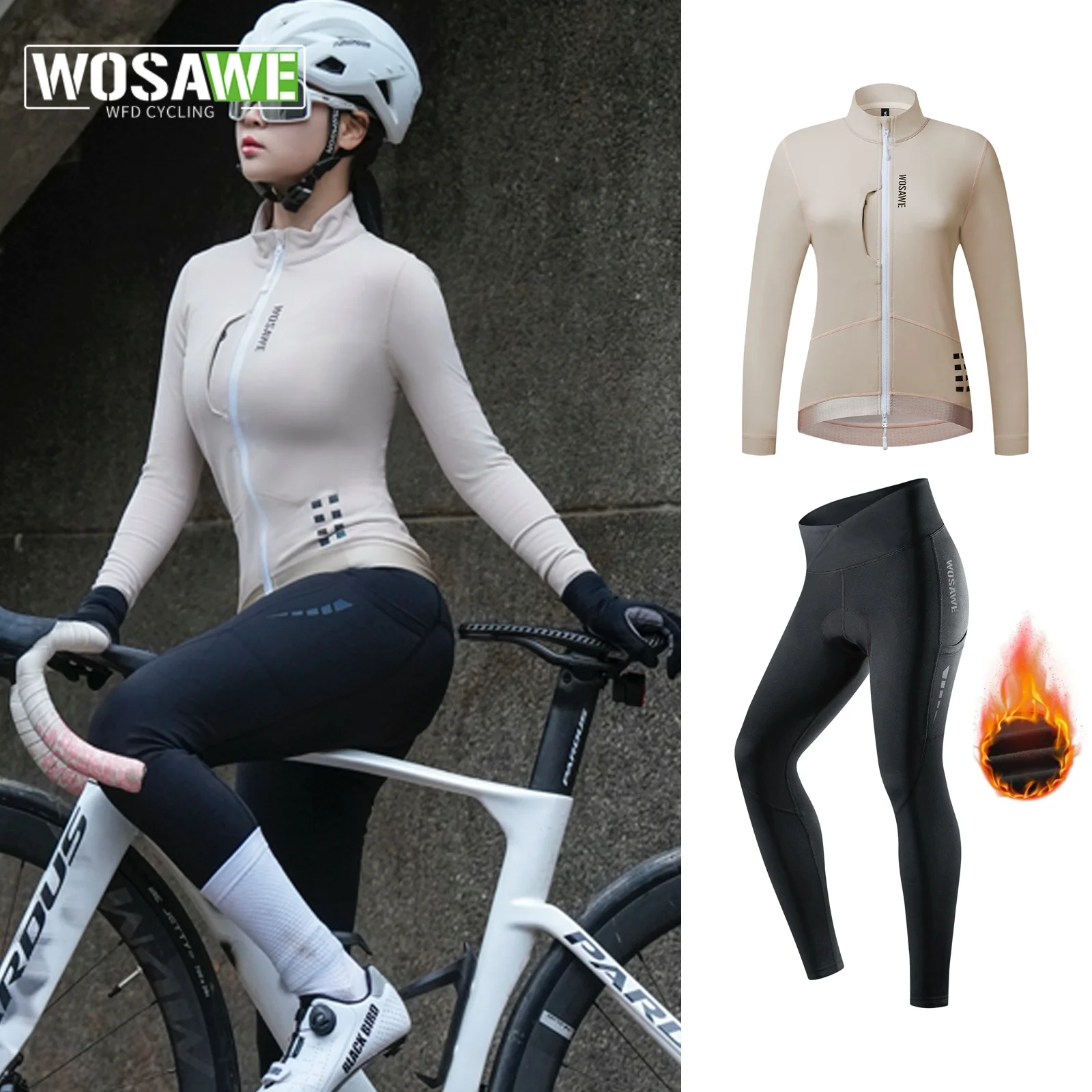 WOSAWE Women's Long Sleeve Cycling Jersey Winter Warm Fleece Windproof Cycling Jacket Soft Windproof Cycling Equipmen