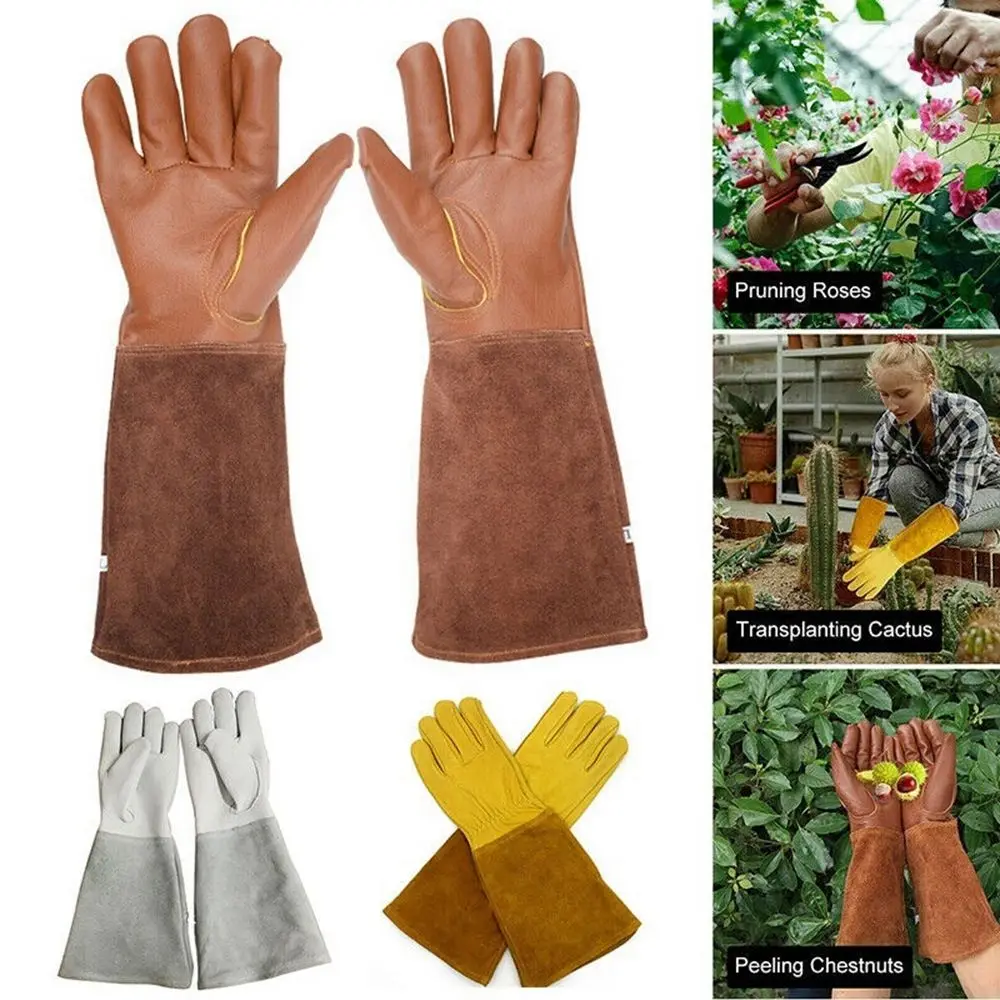 Leather 1Pair Long Sleeve Gauntlet Cactus Pruning Gloves Safety Gloves Work Welding Protection Garden Tools