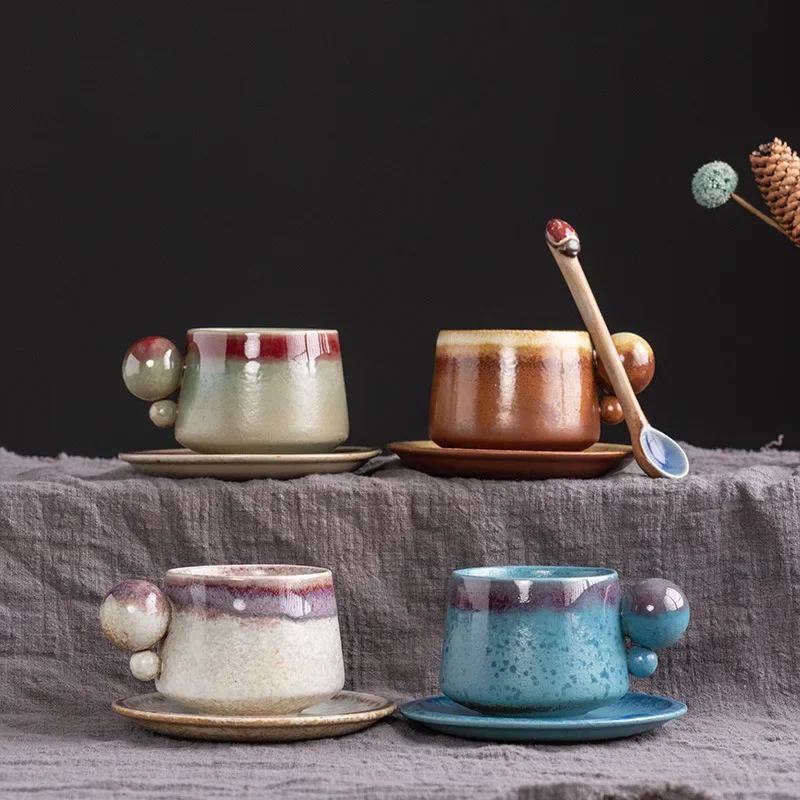 

Creative Coffee Set Suit Ball Mug Vintage Kiln Baked Water Cup Afternoon Tea Stoneware Ceramic Cup