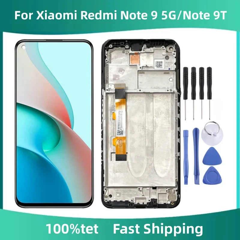 

ЖК-дисплей с рамкой, запчасти для сенсорных экранов, Fof Xiaomi Redmi Note 9T, 5G, 6,53 дюйма