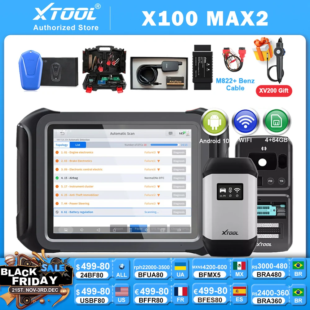 XTOOL X100 MAX2 Full Key Programmer J2534 Programming Tool ECU Coding Bi-Directional Key Programming All Key Lost FCA PK X100MAX