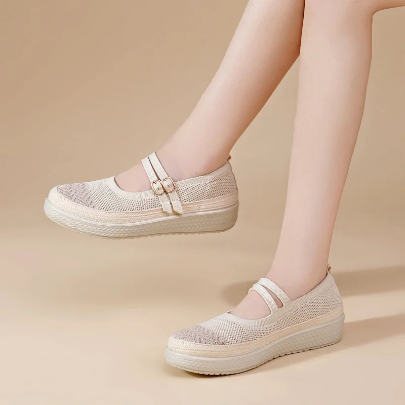 Women's Summer New Striped Slip-On Shoes Breathable Soft-Sole Casual Shoes for Middle-Aged And Elderly Wholesale