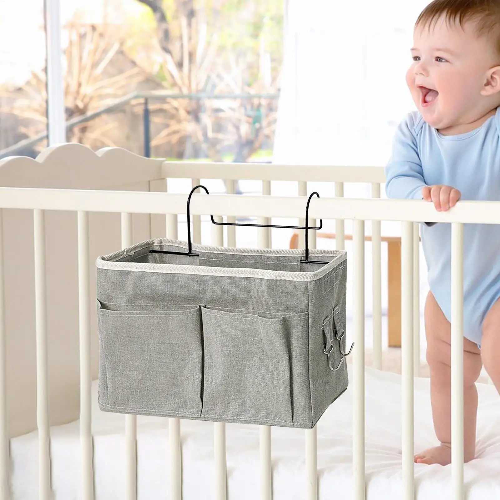 منظم تخزين بجانب السرير، حقيبة قابلة للتعديل موفرة للمساحة، جيب حفاضات بجانب السرير لغرفة النوم وغرفة الأطفال والسفر والطفل #4