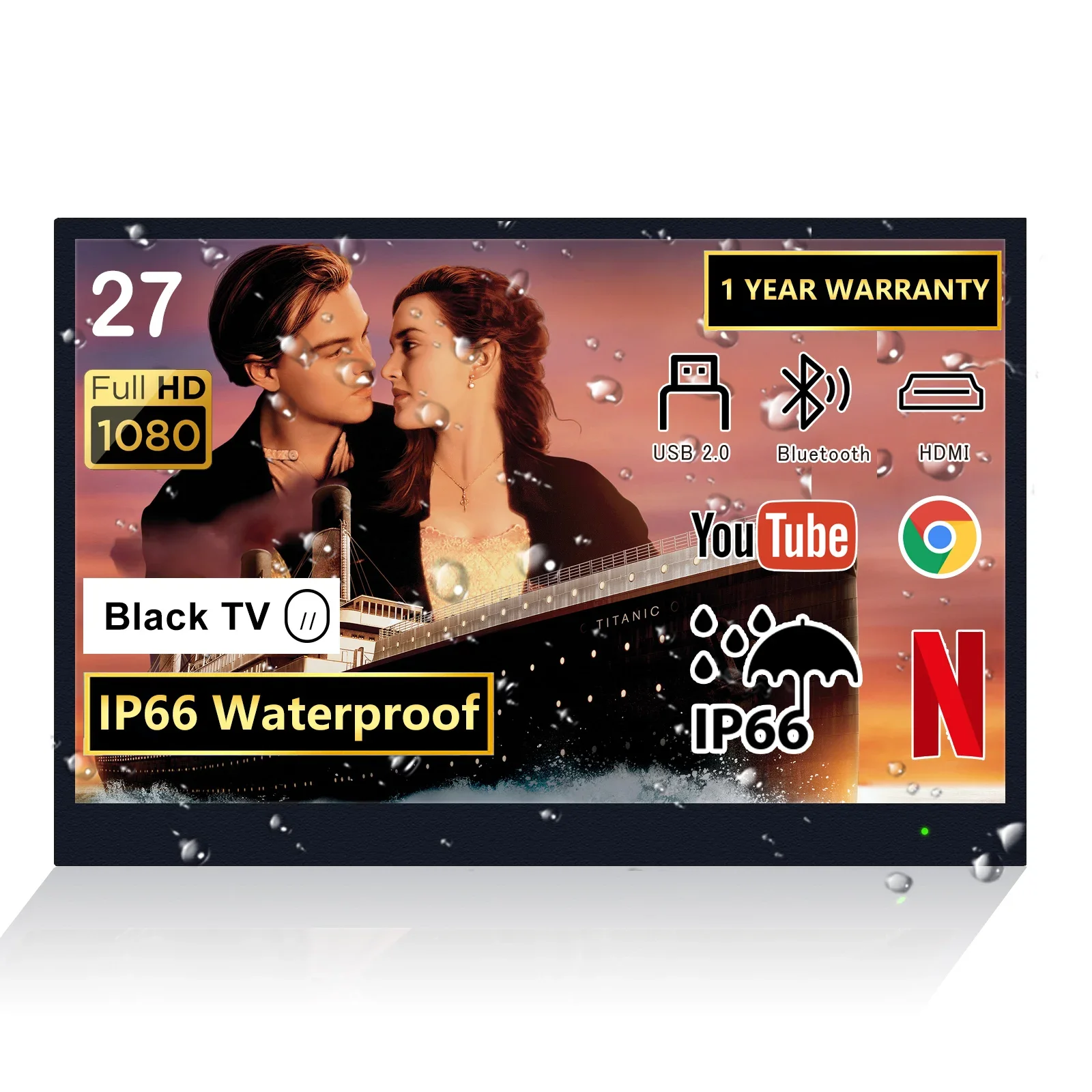 Television New 27inch Smart Android 12V TV Waterproof LCD Bathroom Black TV WiFi