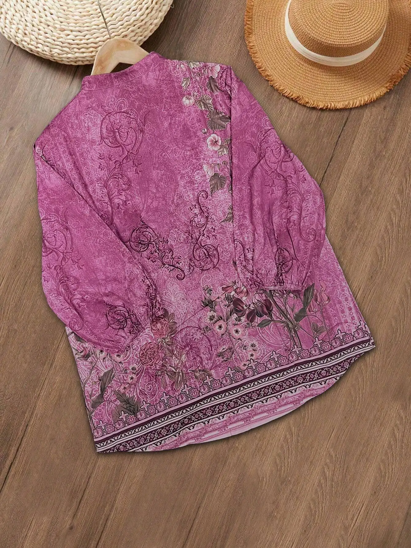 

Floral Print 3/4 Sleeve Women's Blouse Loose Fit Bohemian Style