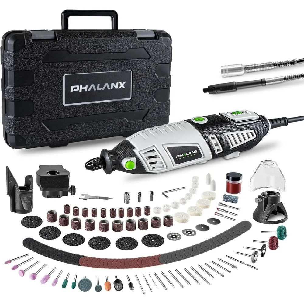 مجموعة أدوات دوارة 180 وات مع عمود مرن متغير 6 سرعات، مجموعة ملحقات 213 قطعة للاستخدام متعدد الأغراض