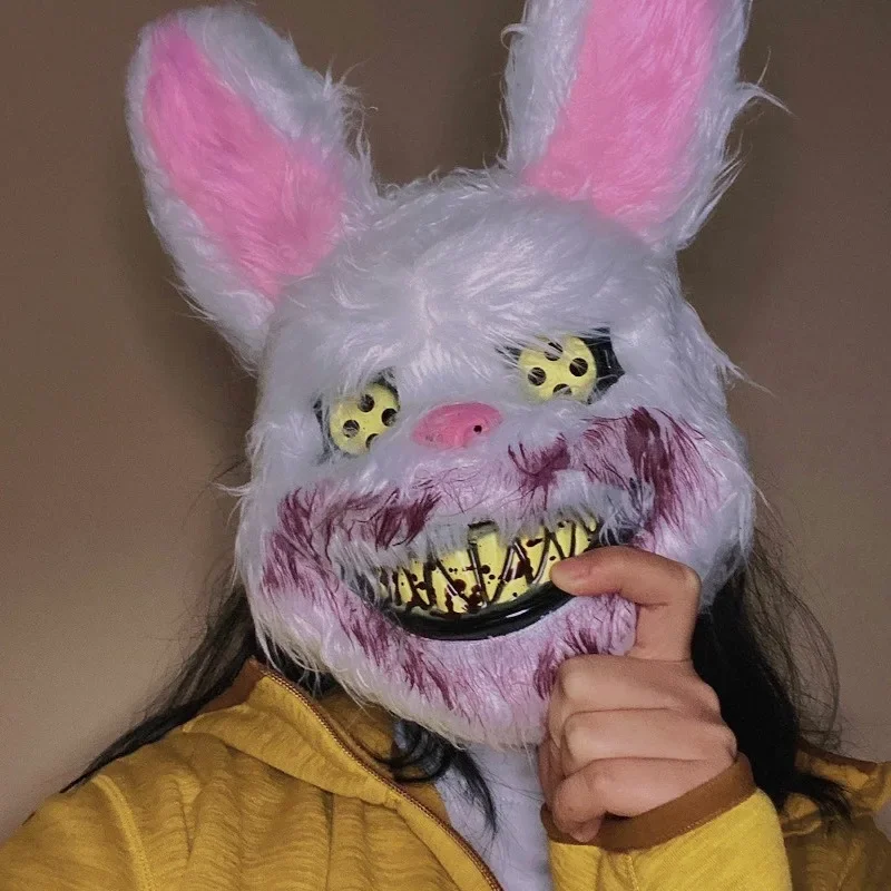 Masque de lapin en peluche sanglant pour femmes et hommes, masque d'horreur réaliste, masque d'ours sanglant doux et confortable, accessoires de mode, festival d'Halloween