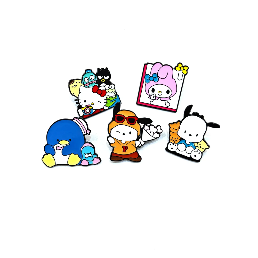 

5pcs Cute Sanrio Hello Kitty Enamel Pin Kawaii Brooches For Women Badges Lapel Pins for Backpacks Cartoon Animal Jewelry Gift