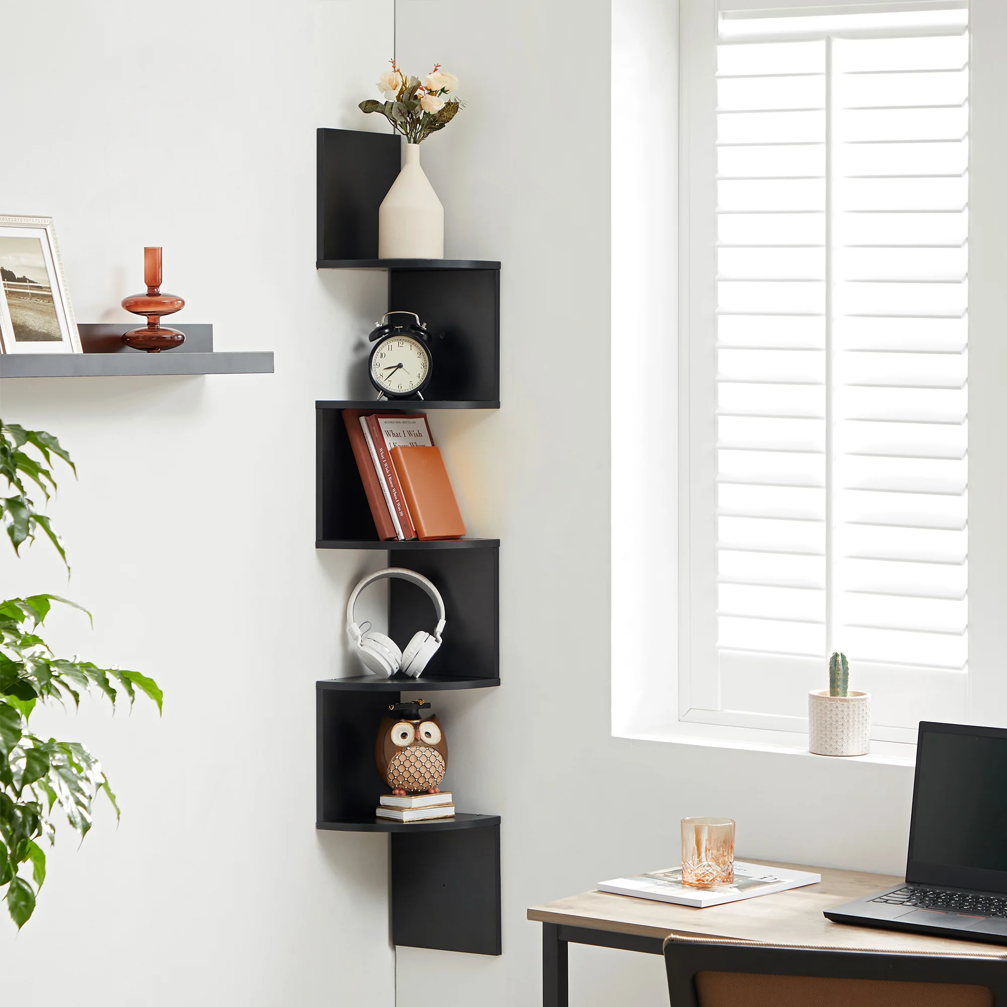 VASAGLE 5-niveau wandplank wandplank zwevende plank voor boeken boekenkast slaapkamer planten plank woonkamer