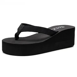 Zapatillas de cuña negras para mujer, sandalias informales de playa, zapatos de verano con plataforma, tacones altos, SX2114