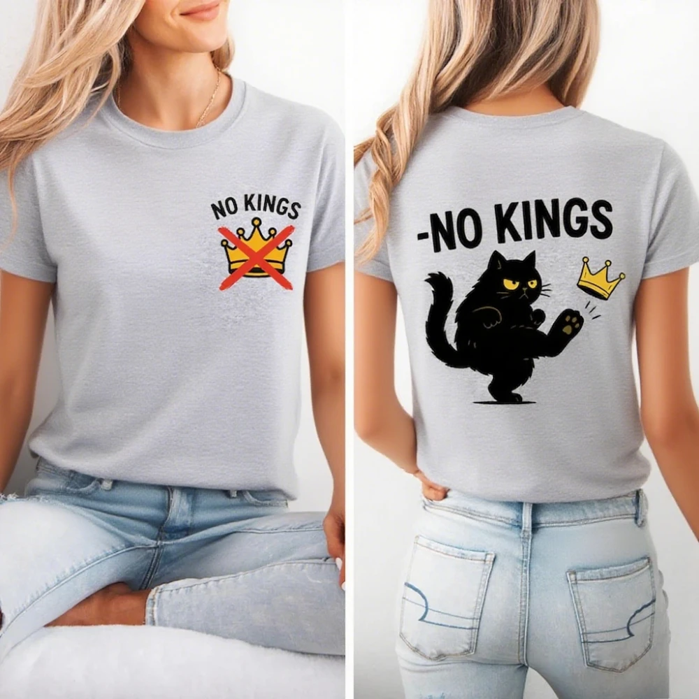 Black Cat pro Democracy Sweatshirt 'No Kings in America' T-shirt Street Slogan Tops for Men And Women Political Fashion