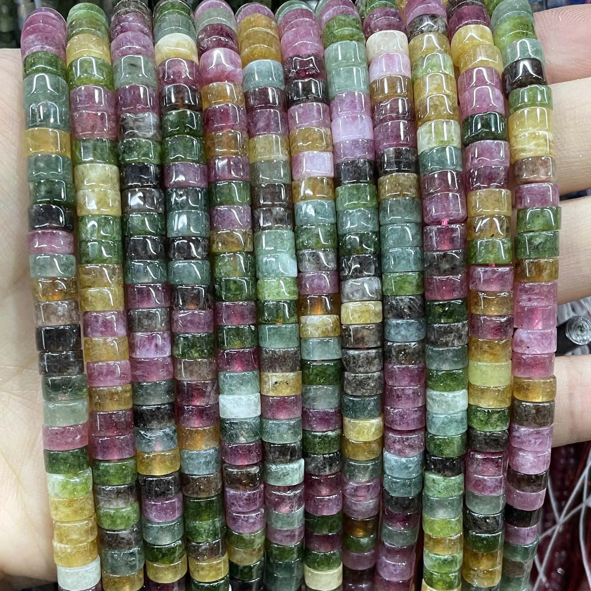 Natural Stone Rondelle 3X6mm Colorful Tourmaline Flat Round Spacer Beads For Jewelry Making DIY Bracelet Necklace Acessories