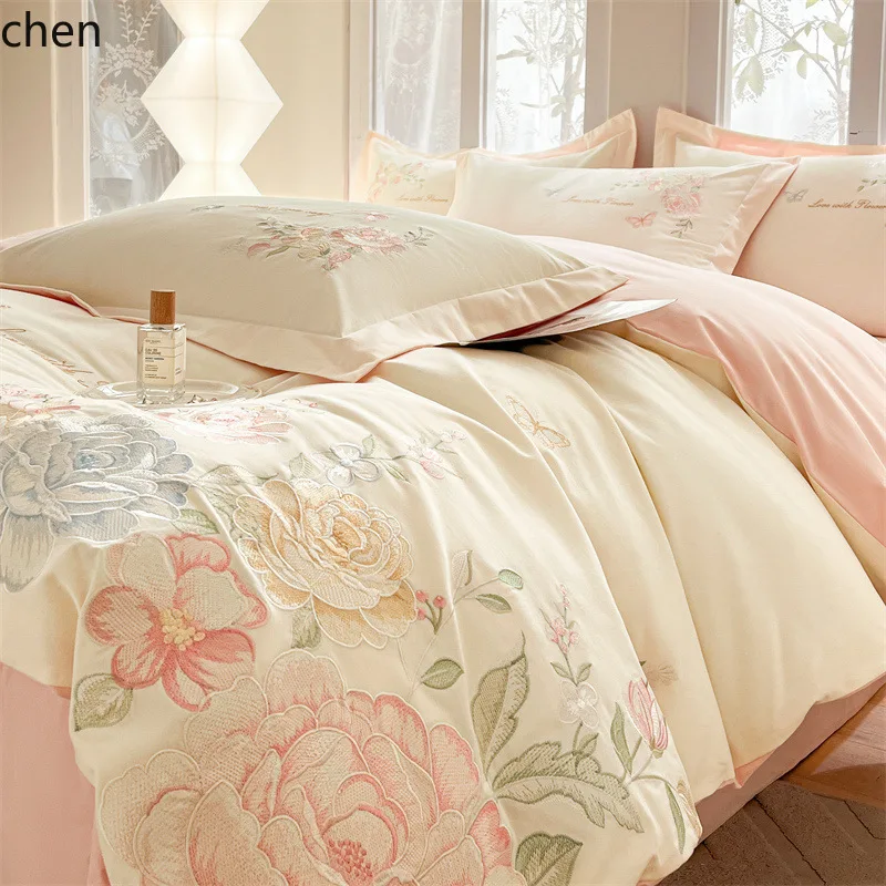 YFY pure cotton four-piece set, high-end all-cotton duvet cover, fitted sheet, bed sheet, home bedding