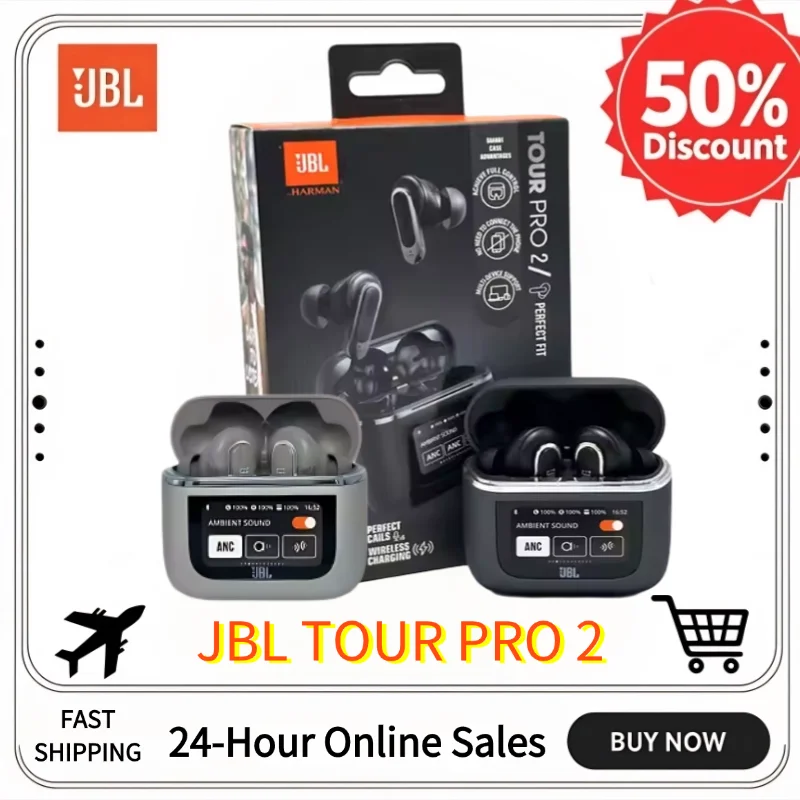 Audífonos Inalámbricos Bluetooth JBL Tour Pro2 con Cancelación de Ruido y Pantalla LED Inteligente