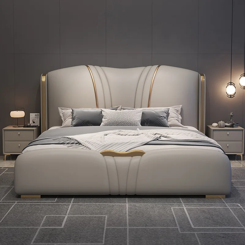 Cama italiana de lujo ligero, con almacenamiento de tres cajones con sistema de presión de aire, cama principal, cama de matrimonio, cama doble, tapizada moderna