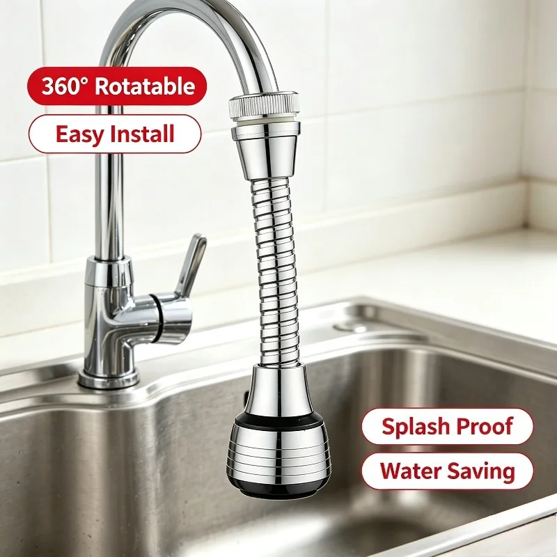 360° Rotating Faucet Extender, Dual Spray Modes, Anti-Splash ABS Material, Tool-Free Install, Fits Most Kitchen & Bathroom Sinks