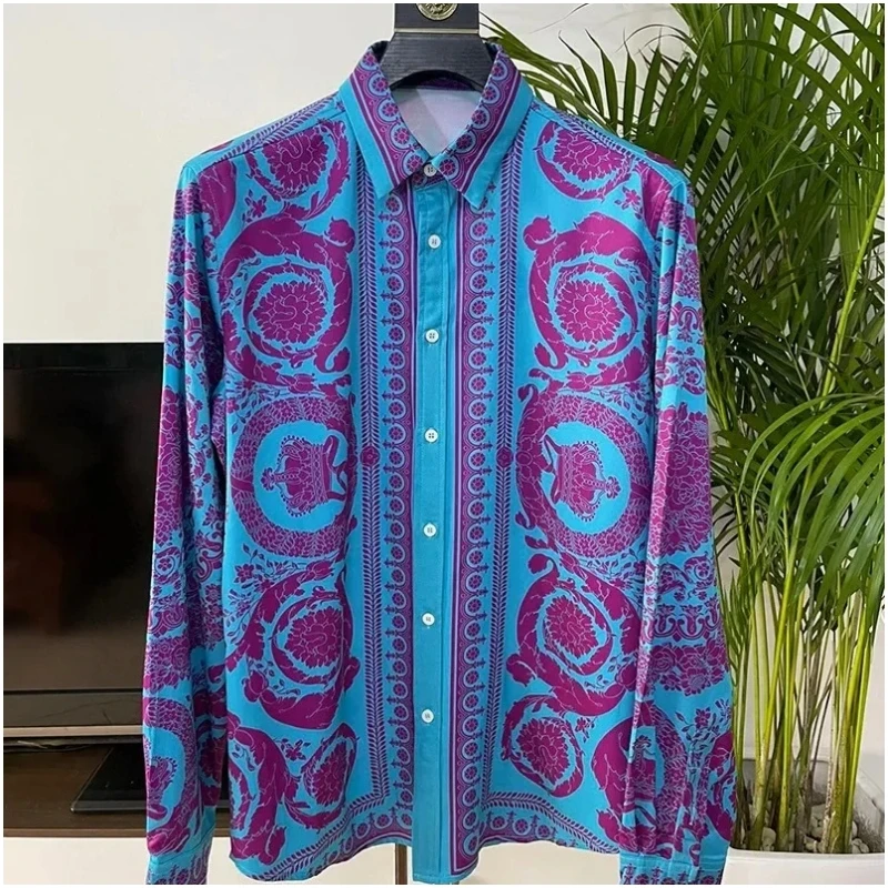 

Classic long sleeved lapel shirt with fashionable and versatile cuff button design, loose fit, comfortable and fashionable M-5XL