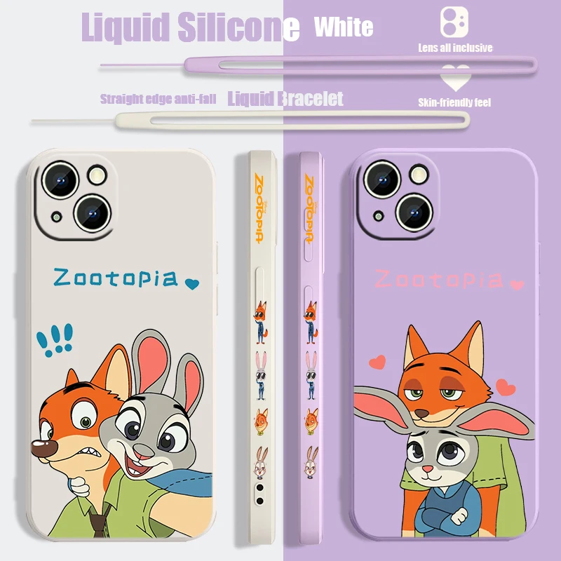 Disney Zootopia Liquid Left Rope Phone Case For iPhone 15 14 13 12 11 Pro Max Mini X XR XS 8 7 Plus Silicone Shell Soft Cover