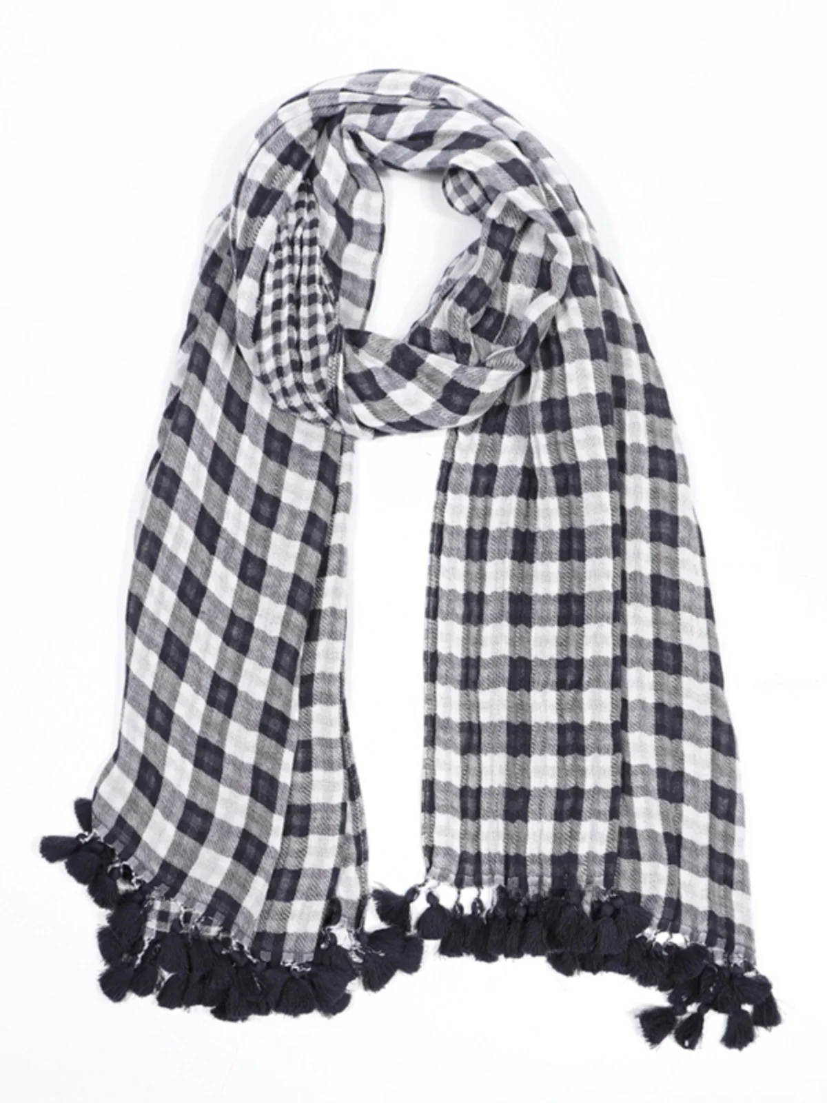 春秋用中厚綿麻小格子白カラーブロックスカーフショールタッセル多機能オールシーズン対応