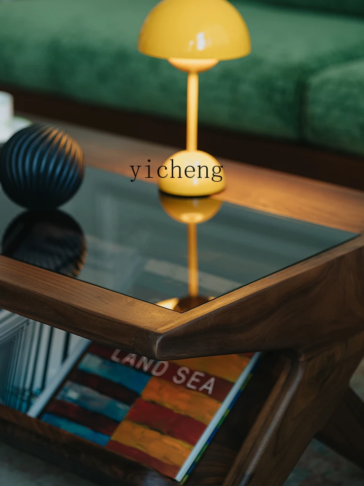 ZK solid wood coffee table living room household Nordic glass tea table small apartment modern simple tea table